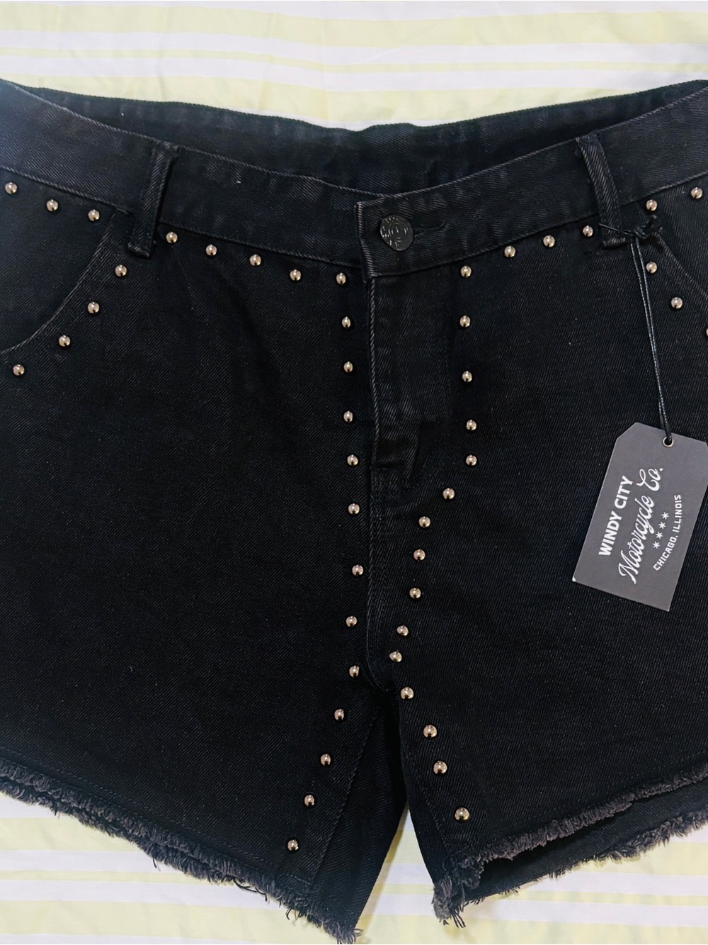 Vocal Black Studded Jean Shorts